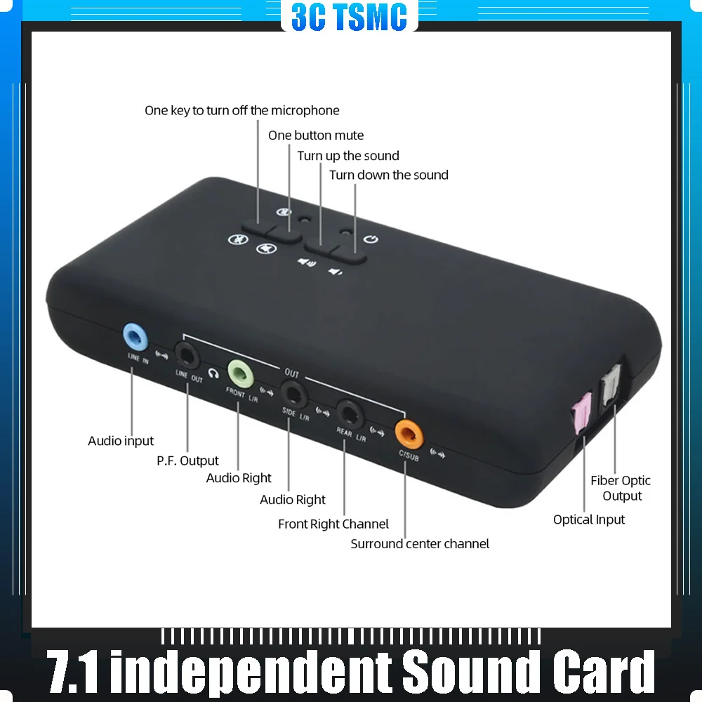 

USB External Stereo Sound Card 8 Channel DAC Output USB Audio Adapter Recording and Playback for Home Desktop Speakers