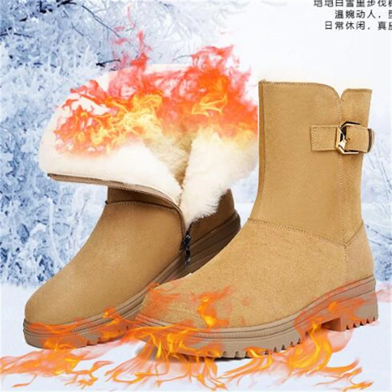 

ZXRYXGS New 2023 Superior Frosted Cowhide Wool Boots Temperament Trend in-tube Boot Warm Comfortable Women Snow Boots Large Size