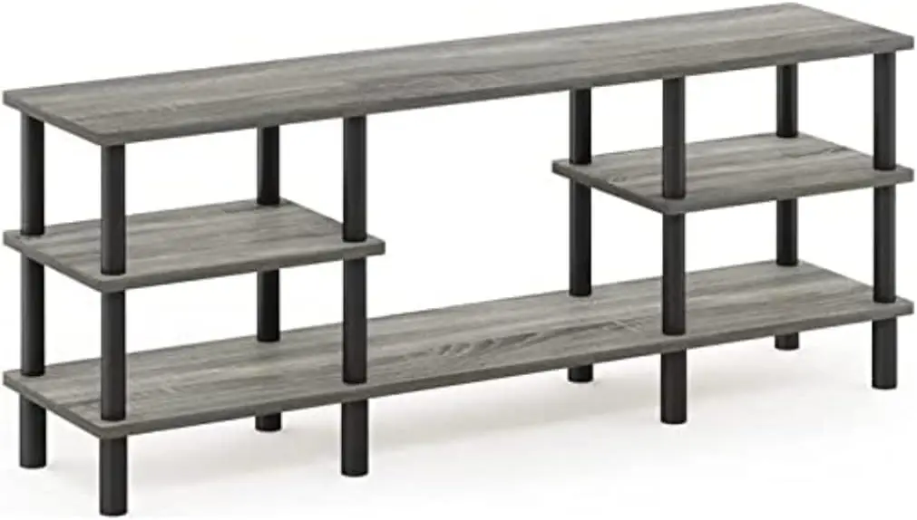 Furinno Turn-N-Tube 3-Tier Multipurpose Wide Shelf TV Stand, French Oak Grey/Black