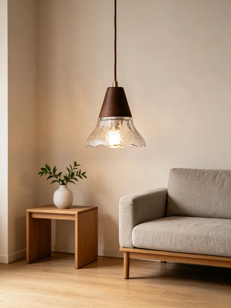 Glass Pendant Lamp Brown Wood