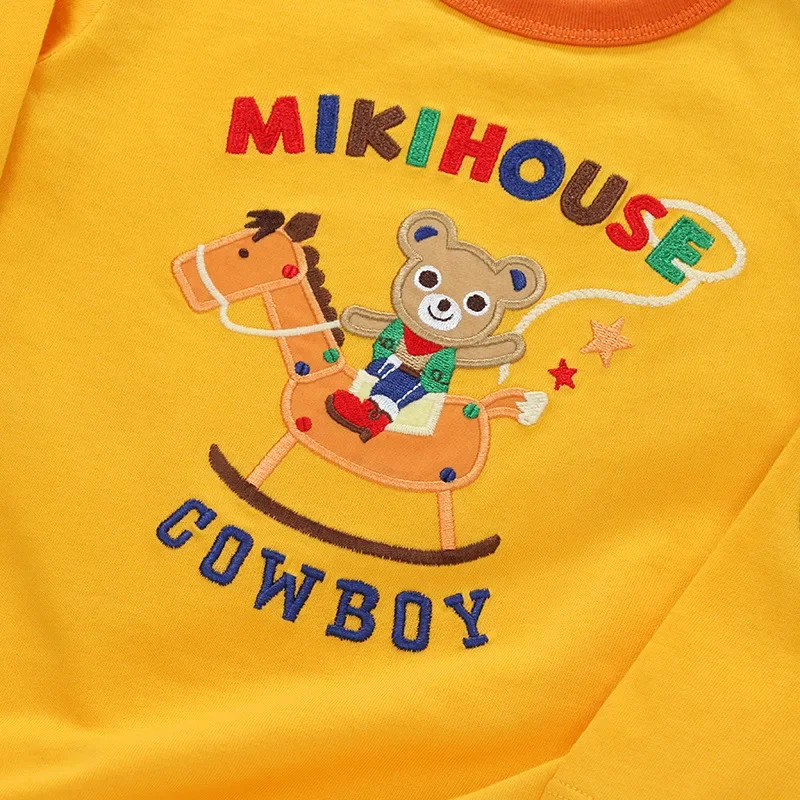 Japanese Style Boy Clothes Cartoon Trojan Horse Bear Letter Embroidered Patch Long Sleeve T-shirt