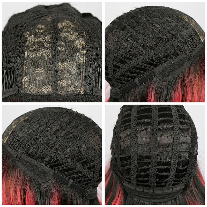 باروكة صناعية مموجة متدرجة باللون الأسود والأحمر، باروكة عالية الجودة مقاس 24 بوصة، مناسبة للحياة اليومية النسائية والحفلات التنكرية وما إلى ذلك