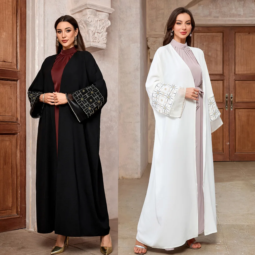 

Элегантный мусульманский кардиган для женщин, арабское платье-роба из Дубая с рукавами «летучая мышь» и золотой вышивкой, женское элегантное платье-роба (Vestido)