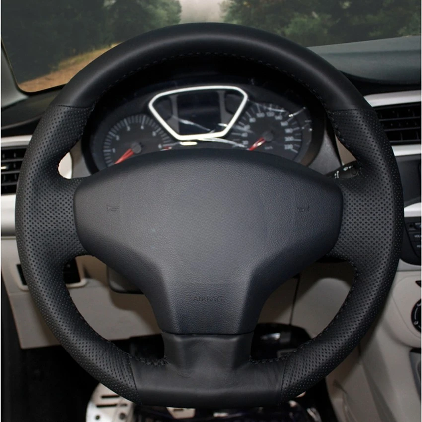 Black Soft Artificial Leather Car Steering Wheel Covers Wrap for Citroen Elysee C-Elysee 2014 New Elysee Peugeot 301