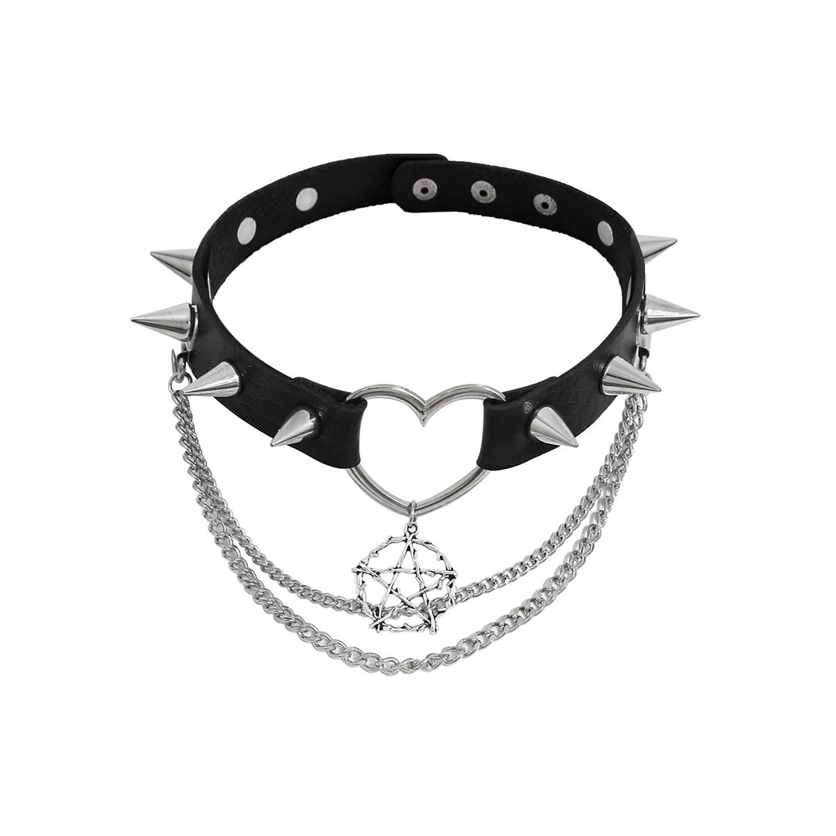 Salircon Fashion Harajuku Black PU Leather Choker Necklace Women\'s Punk Gothic Spike Rivet Necklace Star Pendant Collar Jewelry