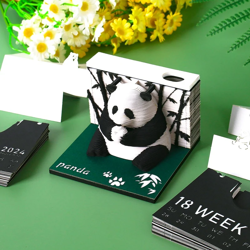 1 pezzo 3D Paper Art Calendar 2024 Panda 3D blocco Note blocchi Kawaii Sticky Notes regalo di compleanno di natale