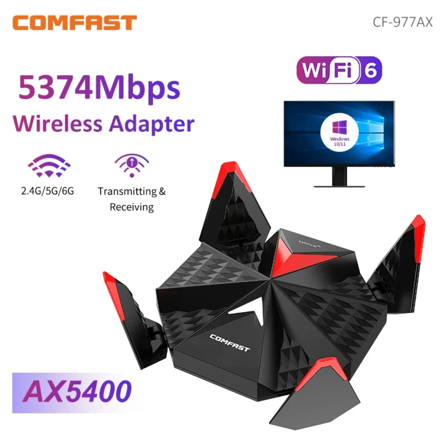 

AX5400 USB-адаптер WiFi 6E 2,4G и 5G и 6G 5374 Мбит/с Высокоскоростной беспроводной ключ USB3.0 Type-C 802.11ax WiFi6 Игровая сетевая карта WPA3