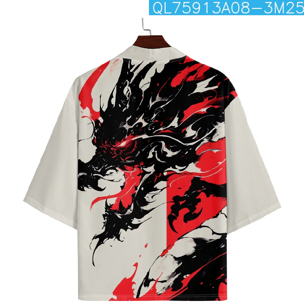 Zomer Vrouwen Kimono Vintage Dragon Print Haori Yukata Vrouwelijke Japanse Vest Meisje Cosplay Shirt Japan Kleding Mannen Shirt