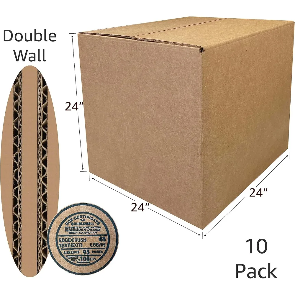 Heavy-Duty Corrugated Moving and Shipping Boxes 275lb 24x24x24 Inches, 10-Pack Large Strong Cardboard Boxes for Moving Supplies