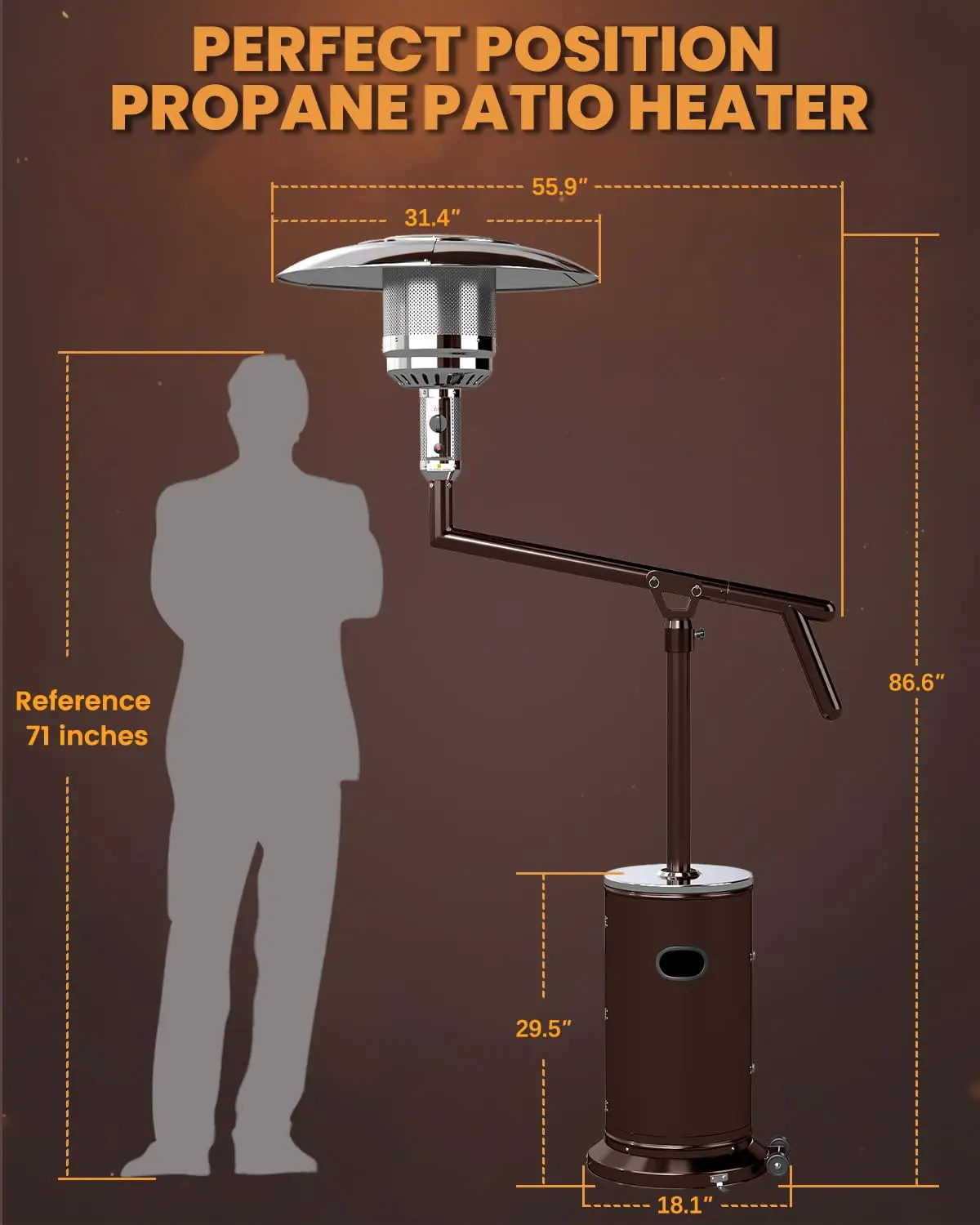 Perfect Position Pyramid Patio Heater,Outdoor Heater with Swivel Arm