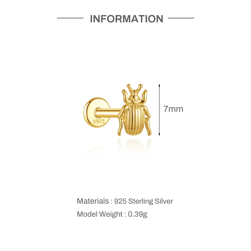 Aide 925 Sterling Silver Mini Ants Mantises Beetles Animal Flat Head Piercing Ear Bone Nails Women Halloween Party Ins Earring