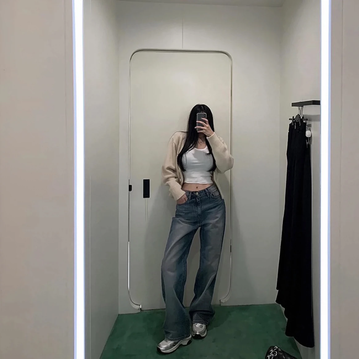 

Korean Sle Wide Leg Straight Cut Jeans Women's Loose Slimming Trousers Dra Floor-Length Pants Autumn New Arrival