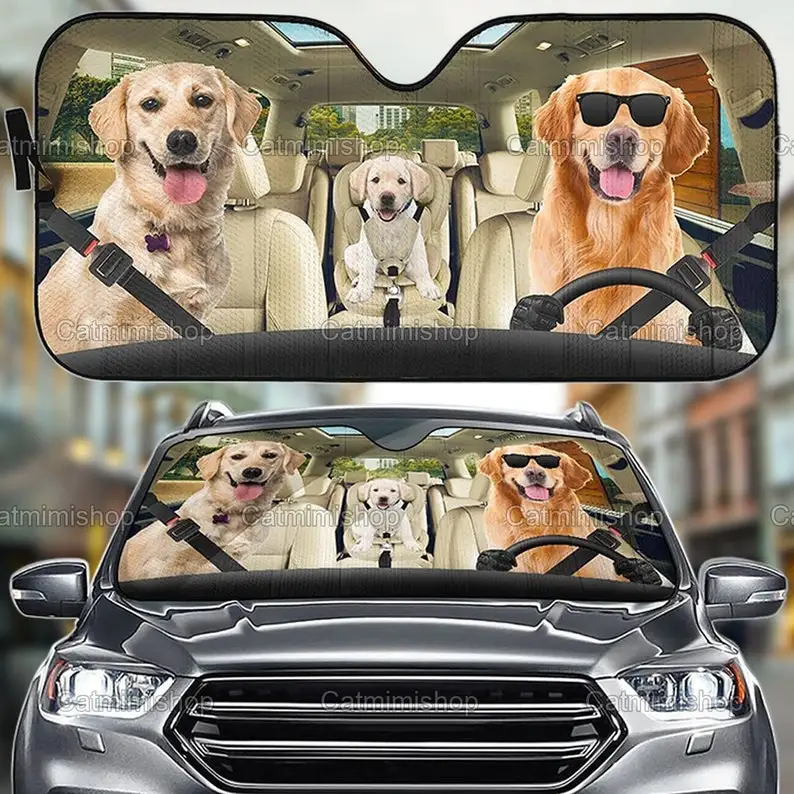 

Golden Retriever Family Car Sun Shade, Retriever Car Accessory, Golden Car Sun Shade, Retriever Sun Shade, Gift For Mom LNG10220