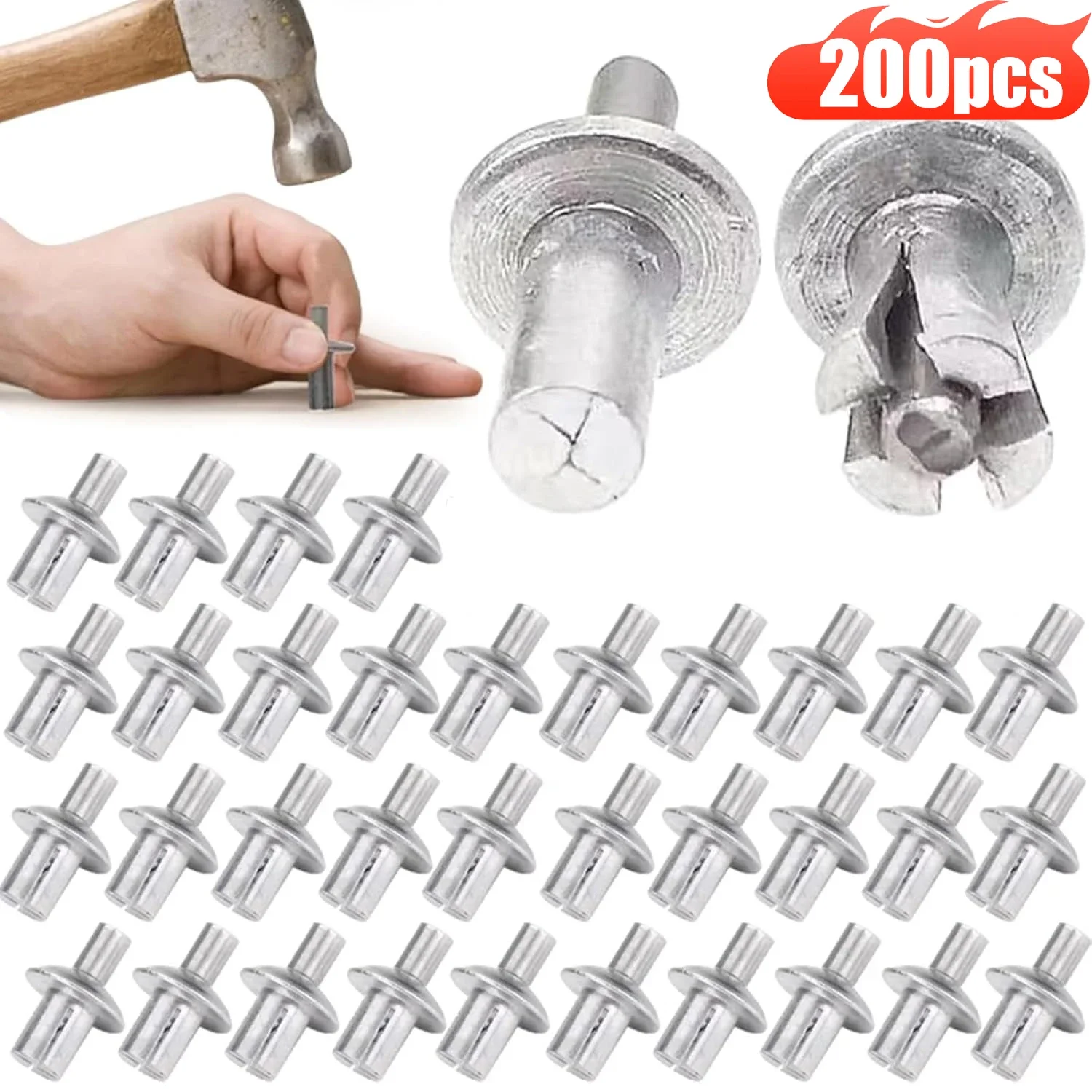 10-200pcs Aluminum Alloy Expansion Rivets Hammer Drive Expansion Nails Head Piercing Rivet Knock Type Tapping Screws Fasteners