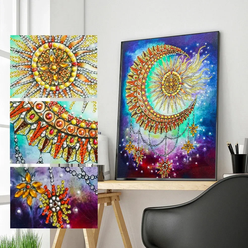 Special Shaped Diamond Painting Sun Moon DIY Partial Drill Crystal Diamond Art Painting Abstract Wall Art Decorative Painting