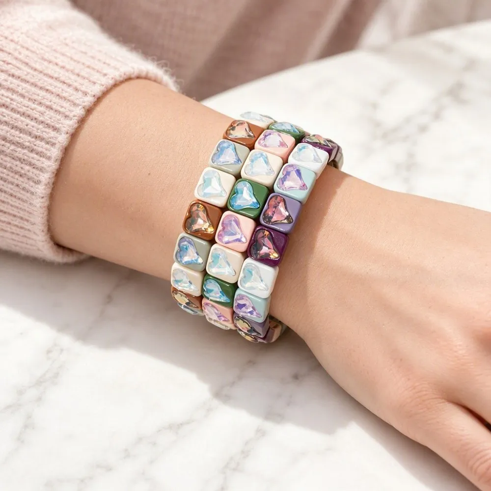 2026 10mm Liebes-Charm Zirkonia-Perlen Armbänder für Frauen Handgefertigtes Buntes Kristall-Perlen Chunky Liebes-Armreif – Detail 5