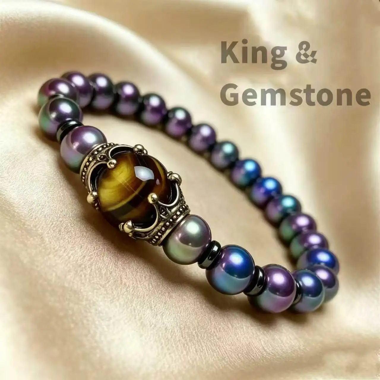 Handmade 8mm Energy Stone Beads Natural Black Hematite And Yellow Tiger Eye Beads Great Gift For Jewelry Lovers