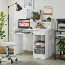 Wooden Home Office Computer Desk with Drawers and Keyboard Tray, Gaming Desk