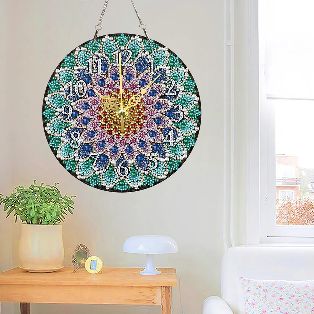 

2D/Flat DIY Mandala Special Shape Diamond Painting Ornament with Clock Function 5D Hanging Clock Art Craft for Home Decoration