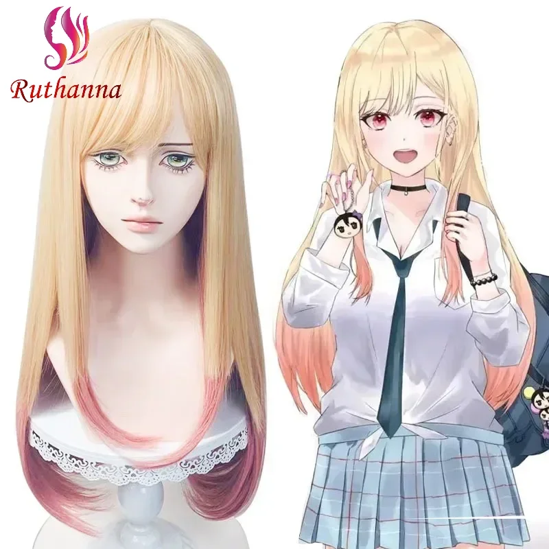 Cosplay Marin Kitagawa Synthetic Pink Long Straight Wig Cute Girl Dressingdoll Heat Resistant Fiber Daily Party Cosplay Wig