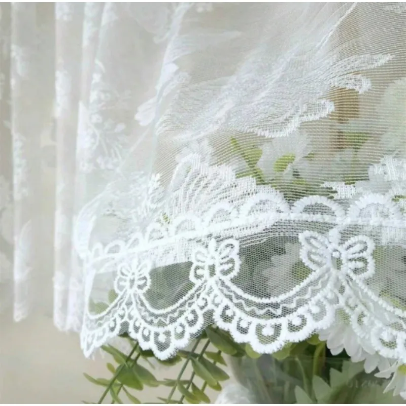 New European Style White Modern Lace Cabinet Decoration Half Curtain Coffee Curtain Kitchen Bedroom Blocking White Gauze