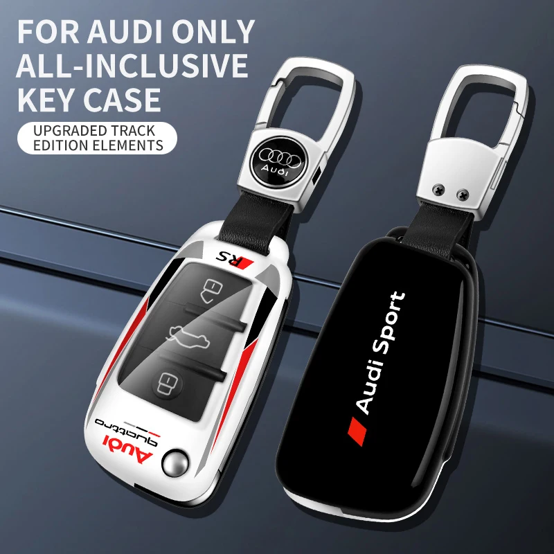 Car ABS Racing Style Key Shell Key Bag Cover Key Rings For Audi Sport RS A3 A4 A5 A6 A7 A8 Q2 Q3 Q4 Q5 Q7 Q8 S line Accessories