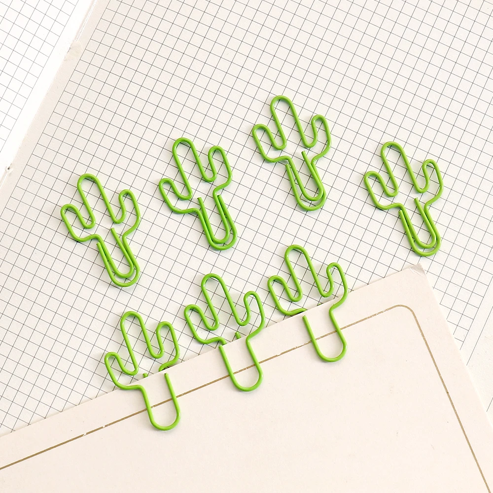 Light Green Cactus Shape Paper Clip Cute Planner Decoration Paper Clips Decorative Bookmark Pin Book Marker Office Accessories