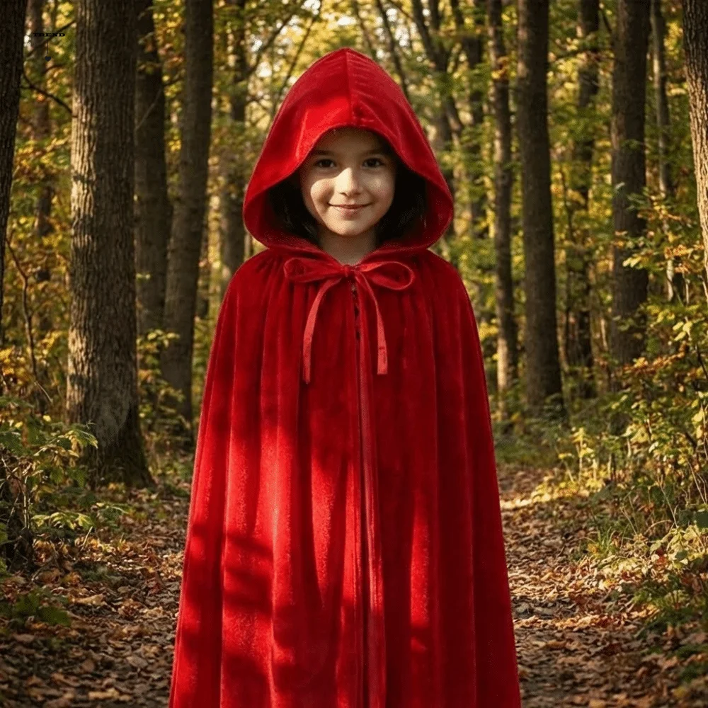 Cape de conte de fées créative à capuche rouge en velours polyester avec bordure en dentelle 80/130cm, costume de cosplay pour jeux de rôle, cape d'Halloween