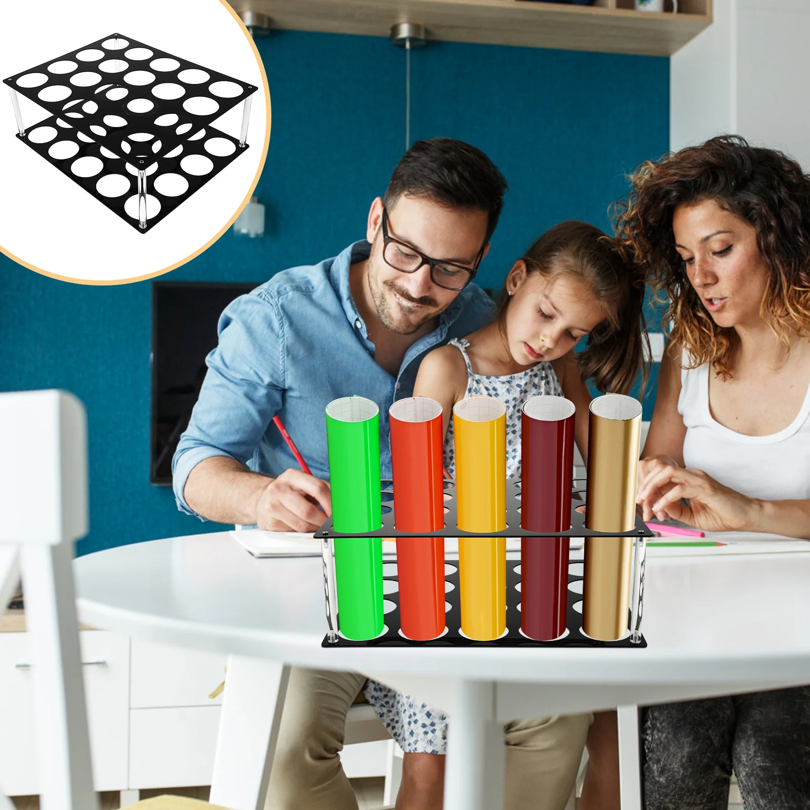 

1 set 1 Set Storage Rack Acrylic Vinyl Organizer For Paper Rolls Vinyl Roll Holder Stand With Large Holes Craft Storage Solution