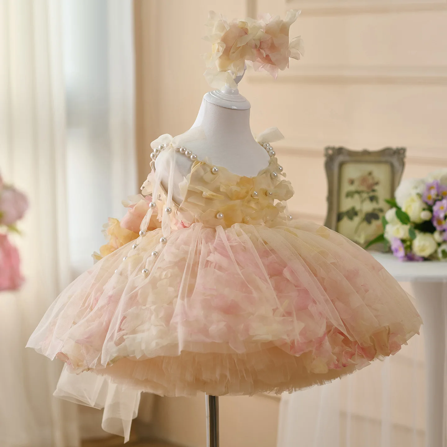 Children's Dress Luxury Tulle Sleeveless Clothing Elegant Princess Gown Toddler Girl Formal Dresses For Holiday Party Baptism