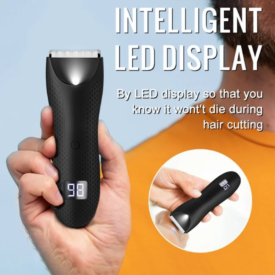 Men's Electric Body Hair Trimmer IPX6 Waterproof LED Digital Display Ceramic Blade Groin Pubic Hair Shaver Grooming Clipper