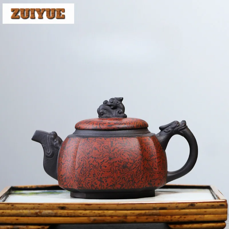 320ml Handmade Yixing Purple Clay Teapots Handmade Square Dragon Zun Pot Raw Ore Twist Mud Kettle Chinese Zisha Tea Set Tea Gift