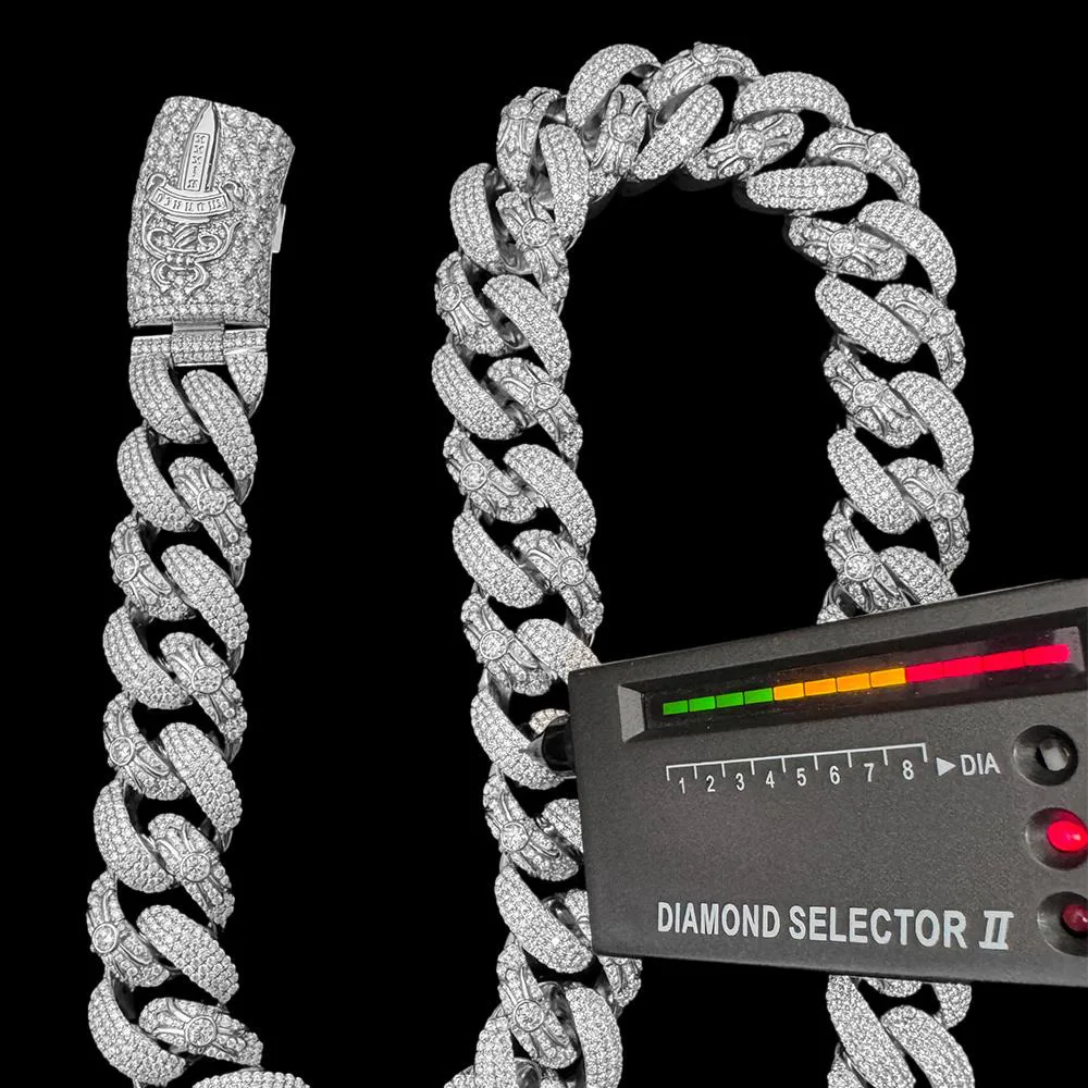 Hiphop 20mm Cuban Link Chain Necklace 4 Rows 925 Silver Custom Vvs Iced Out Moissanite Cuban Chain.