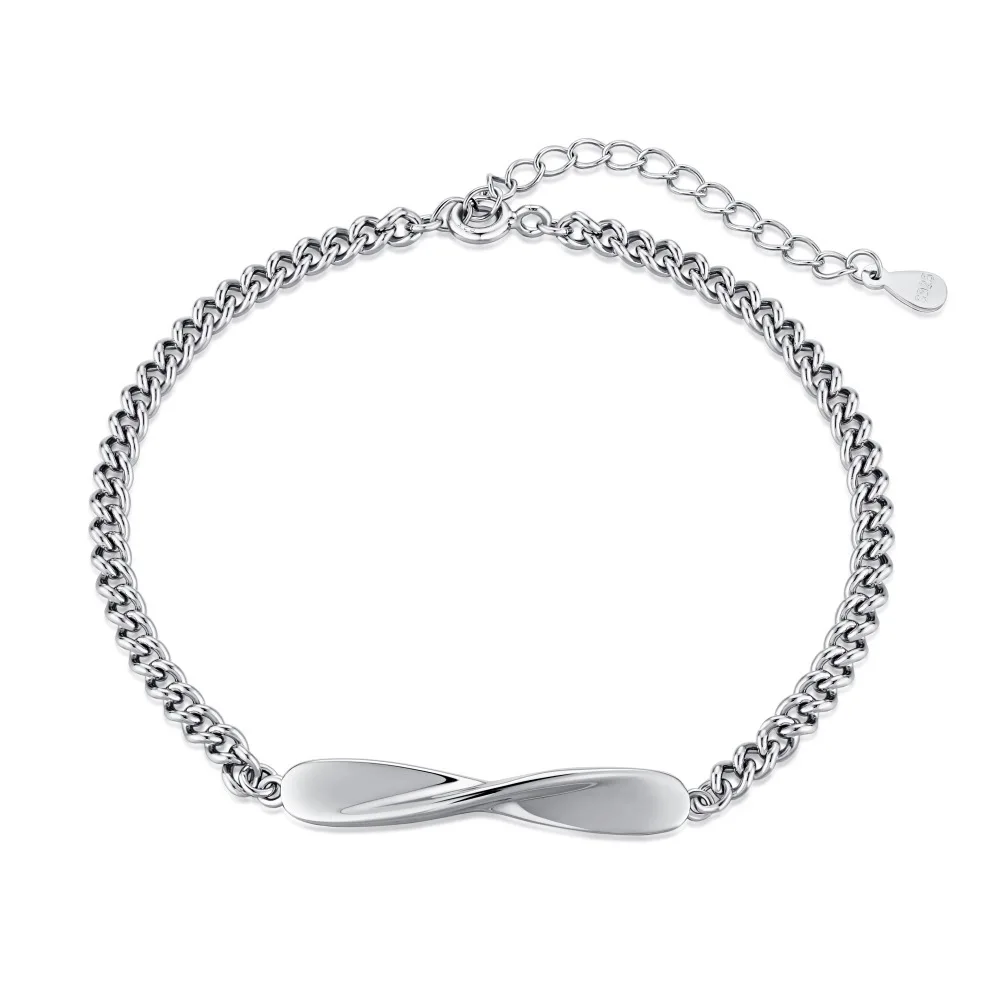 S925 Sterling Silver Mobius Couple Bracelet with Inset Style Design and Small Group Handicraft