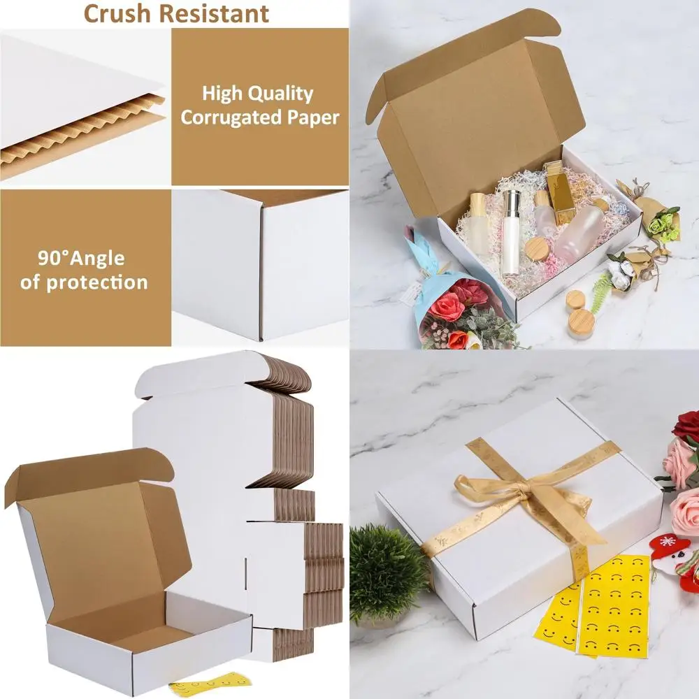

Set of 50 White Small Corrugated Cardboard Shipping Boxes, 12x9x3 Inches, Ideal for Mailing and Packing Small Business Items