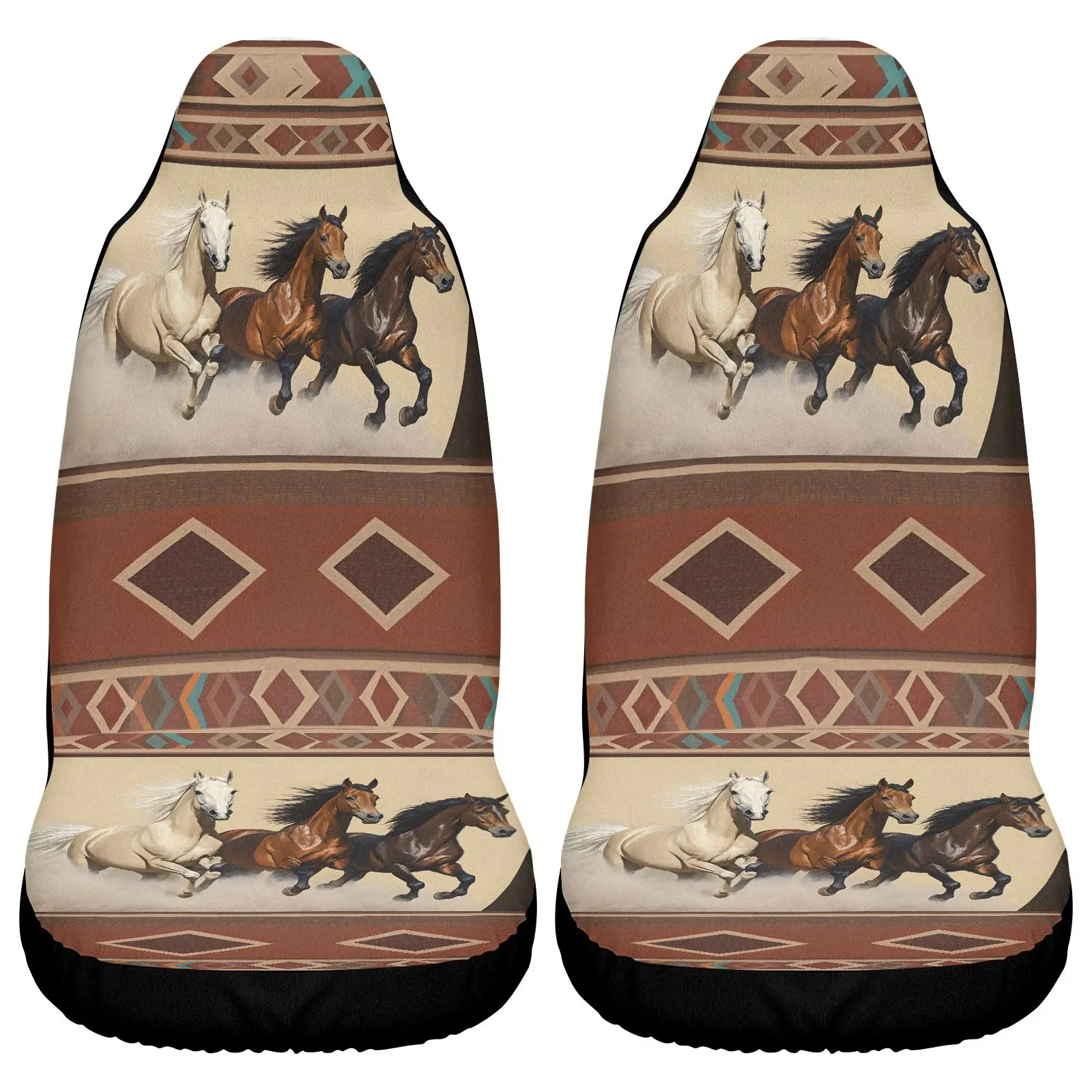 Car Seat Covers Brown And Beige Horse Pattern With Tribal Design For Vehicle Interior Decoration