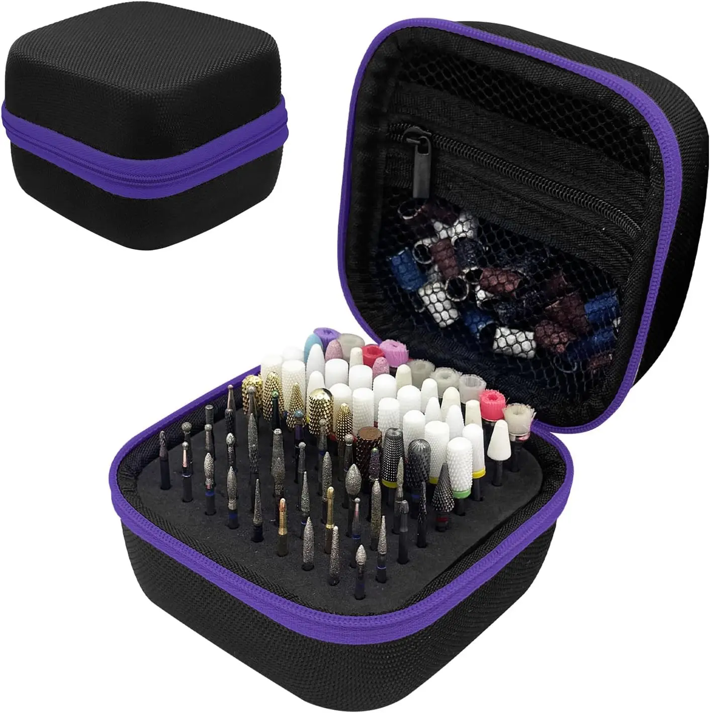 

81 Holes Nail Drill Bit Holder - EVA Organizer Case for 3/32" Bits, Purple