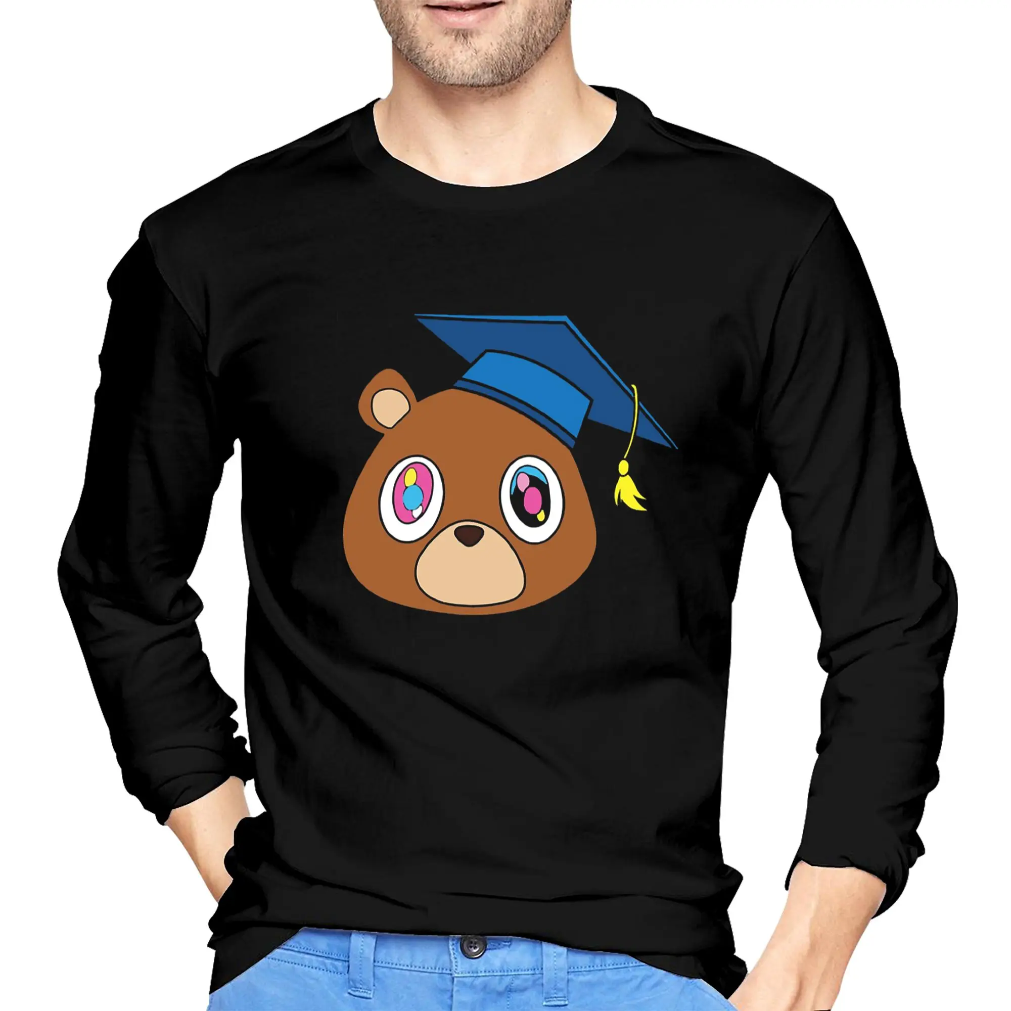 

Kanye West Dropout Bear Chicago Vintage Graduation Men's Long Sleeved T-shirt Round Neck T shirts Spring and Autumn Men tops