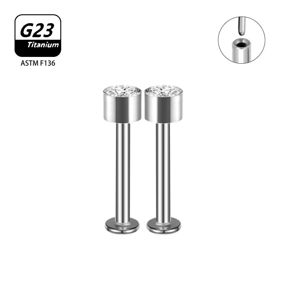 2/10PCS G23 Titanium Piercing Nasal Nail For Women Stud Earrings Labret 16G Pin insertion Zircon Piercing Body Jewelry