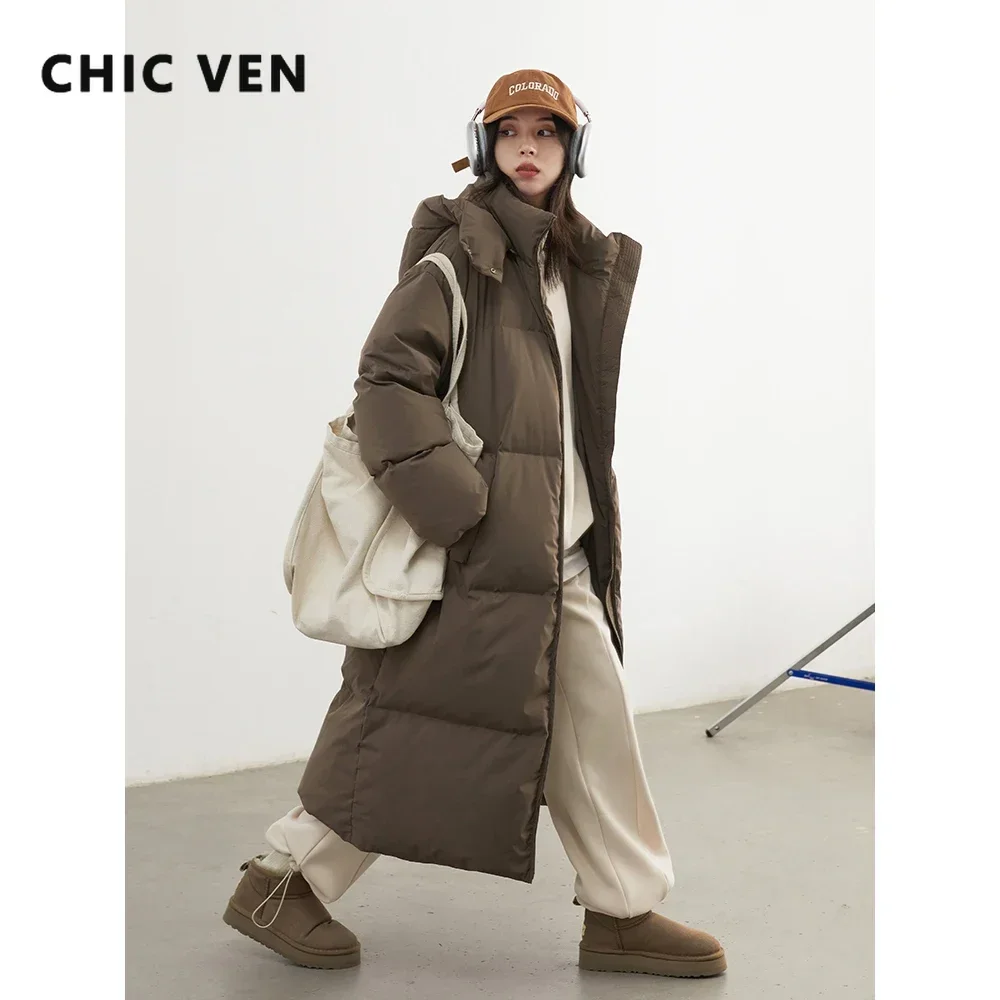 CHIC VEN Korean Women White Down Coats Loose Solid Female 90 White Duck Down Jacket for Woman Tops Autumn Winter 2024 Clothing