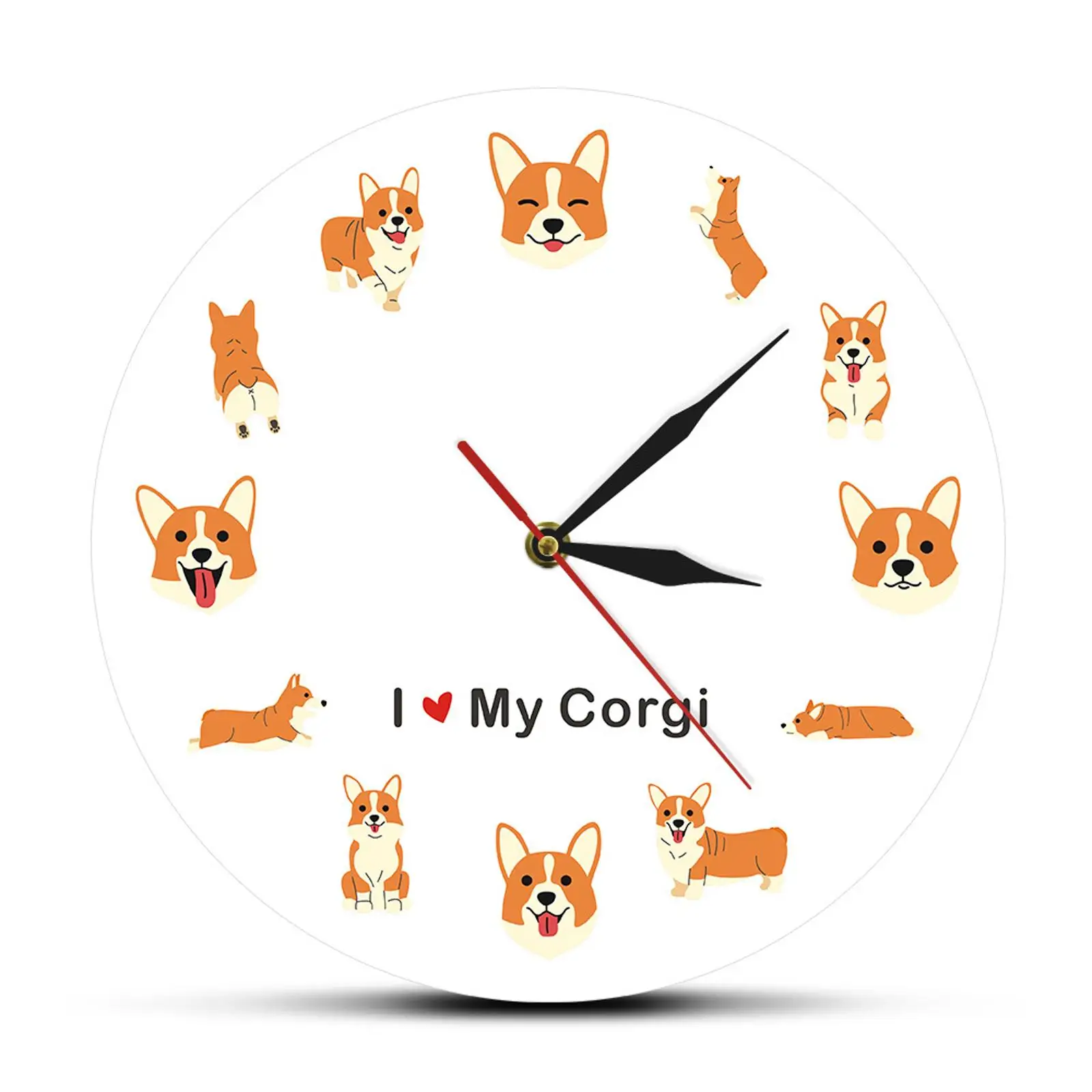 Wall Clock Art Decor Decoration Dogs Theme Hanging for Bathroom Kitchen