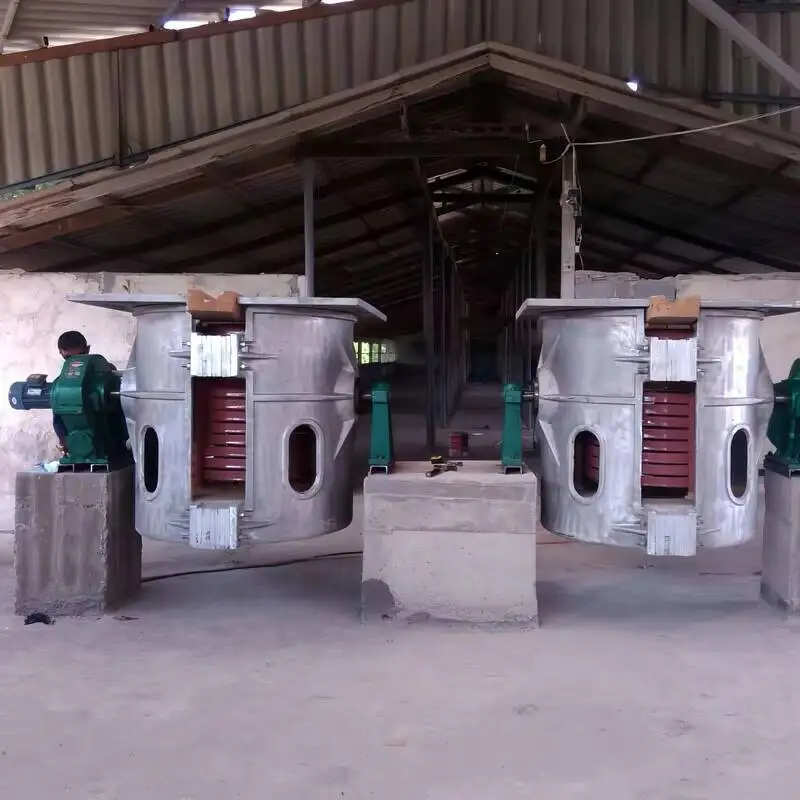 Aluminum Shell Reducer Tilting Method 100kg 250kg 500kg Iron Melt Oven for Cast Iron Water Pump Casing Foundry Factory