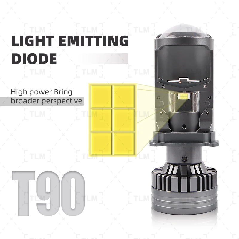 T90 H4 LED Headlights Bi LED Projector Mini Lens High Low Beam H4 LED White 6000K High-Power 12V H4 Car LED Bulb