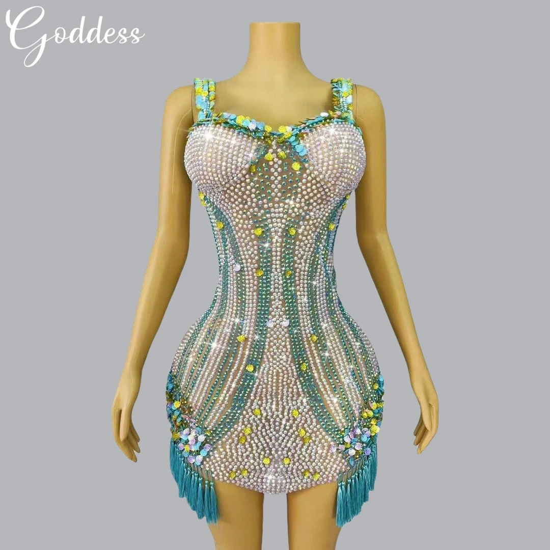 

Shiny Rhinestone Dress Elegant Dance Dress Sexy Glitter Evening Dress Women's Club Prom Dress Birthday Party Bar Stage Outfit