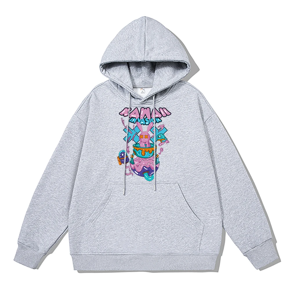 

Cute bunny Cartoons Print Hoody Men Heavyweight Cotton Clothing Winter Thick Warm Long Sleeves Hooded Oversized Loose Sweatshirt