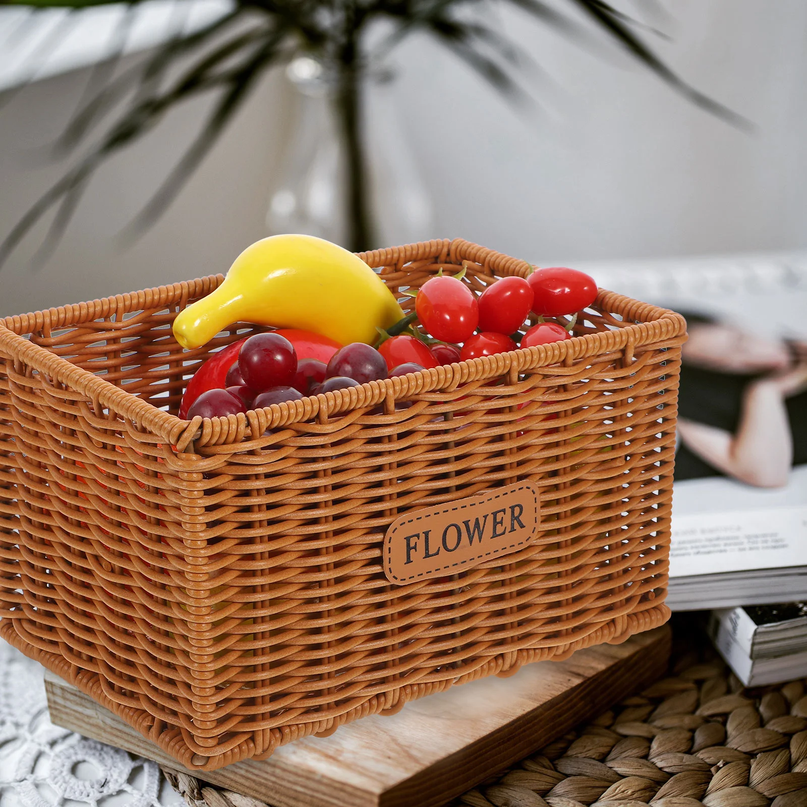 Exquisite Woven Planter Basket Rustic Storage Basket Rectangular Flower Basket Decor for Home Decoration and Organization