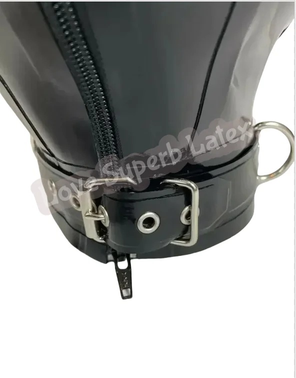 اغطية مطاطية سوداء مثير الوثن المرأة رجل كامل رئيس اللاتكس قناع اللاتكس ثقب الدبوس عيون مفتوحة الفم هود الظهر البريدي مع مشبك