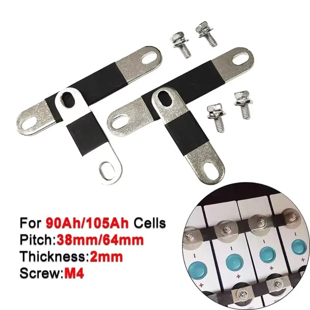 Nickel Plated Copper LiFePO4 Battery Busbar 38mm 64mm Spacing M4 Screw Hole Copper Busbar Connector 2mm Thickness