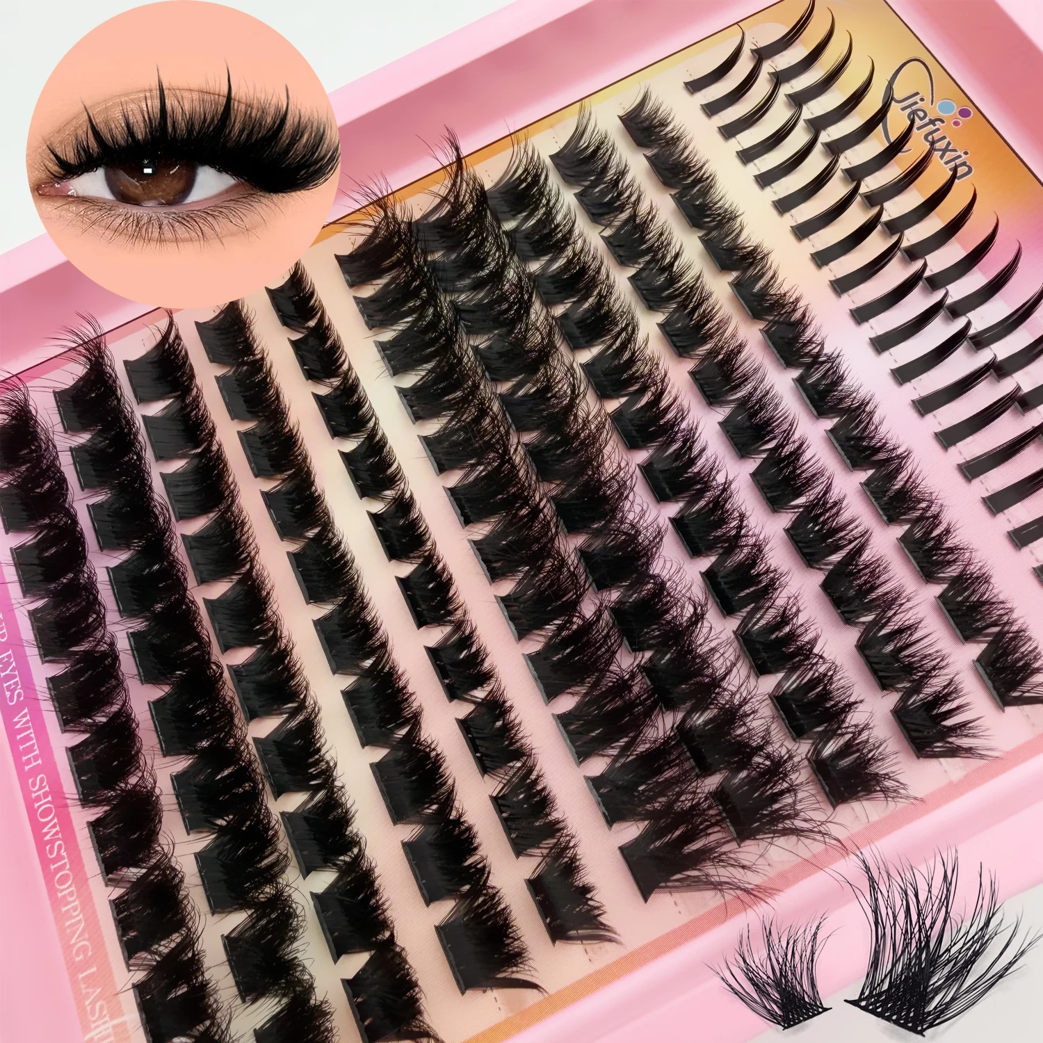 Soft Wispy 3D Faux Mink Lash Clusters 12 Rows Mixed 2 Spikes +10 Volume DIY Extensions