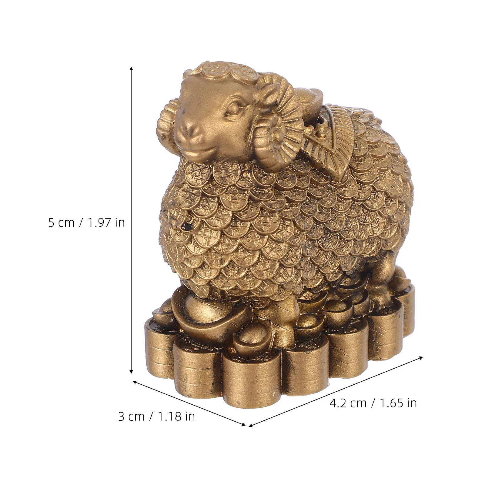 Resin Sheep Sculpture Chinese RAM Coin Ingot Prosperity Symbol Hand Carved Mini Office Desk Feng Shui Home Shelf Ornament